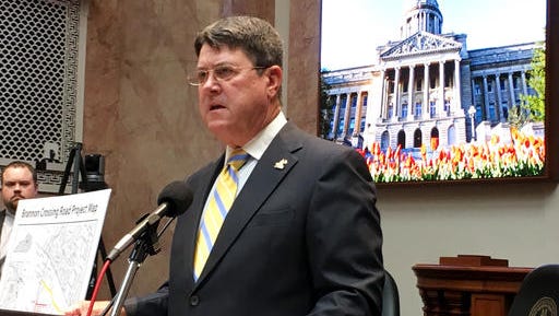 Democrat Kentucky House Speaker Greg Stumbo discusses the creation of a committee to investigate Republican Gov. Matt Bevin on Wednesday, Oct. 5, 2016, in Frankfort, Ky. Stumbo has launched a formal investigation of the state’s Republican governor, appointing a bipartisan committee to probe whether he broke the law while trying to convince lawmakers to switch parties in the last legislative chamber in the South still controlled by Democrats.   (AP Photo/Adam Beam)