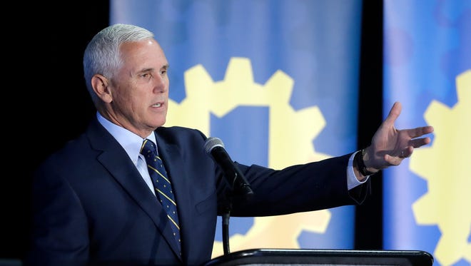 Indiana Gov. Mike Pence speaks during the Innovation Showcase, Thursday, July 14, 2016, in Indianapolis.