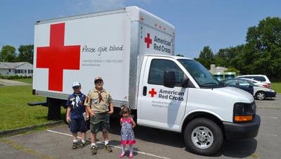 The American Red Cross sponsors many community-service projects, including this blood drive partnered with the Monroe boy scouts.