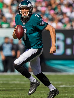 Philadelphia Eagles quarterback Sam Bradford, shown last month against the Saints, is recovering from a concussion this week.