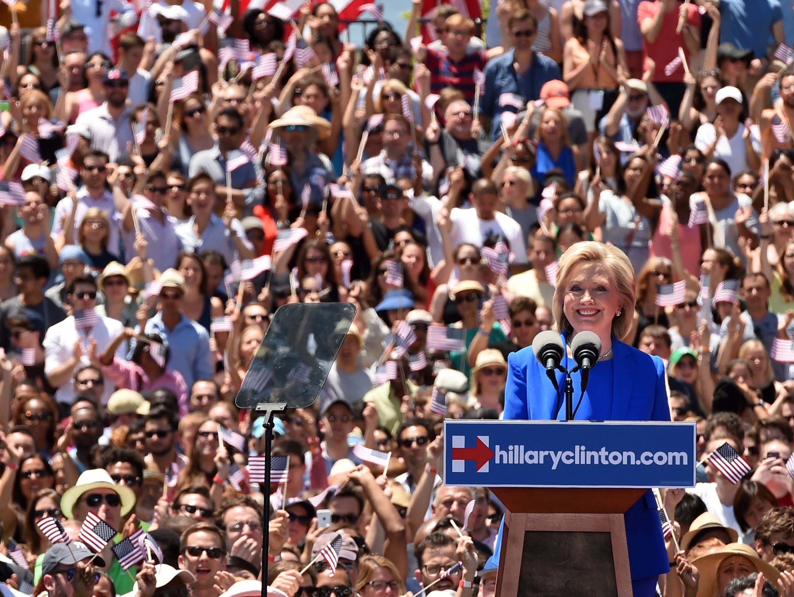 Hillary Clinton formally launches her campaign on Roosevelt Island on June 13, 2015.