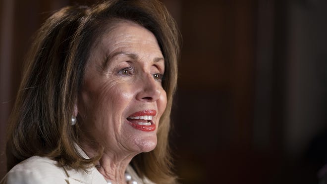 Speaker of the House Nancy Pelosi, D-Calif., speaks during an interview with The Associated Press in her office at the Capitol in Washington, Wednesday, April 10, 2019. House Democrats are rounding the first 100 days of their new majority taking stock of their accomplishments, noting the stumbles and marking their place as a frontline of resistance to President Donald Trump. (AP Photo/J. Scott Applewhite)
