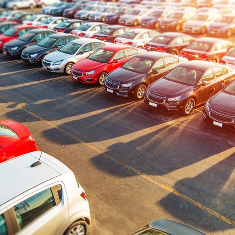 Rows of vehicles on a dealership lot