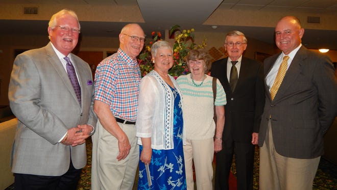 Curtis J. Walizer, chairperson, Cornwall Manor Board of Trustees (left) and Steven D. Hassinger, president (right) congratulate the 2016 Legacy Circle inductees. Pictured from left to right are: Curtis Walizer, Frederick Borger, Judy Borger, Sandra Johnson, Robert Johnson and Steven Hassinger. Not pictured is Diane Griffiths.