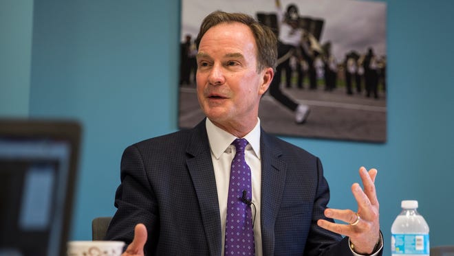 Bill Schuette, Michigan Attorney General, answers a question during an interview at the Detroit Free Press office in downtown Detroit, Thursday, June 15, 2017. 