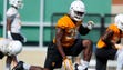 Daniel Bituli (35) warms up during Tennessee Volunteers