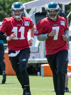 Sam Bradford (7) is the Eagles QB of the present, but how long can he hold off rookie Carson Wentz?