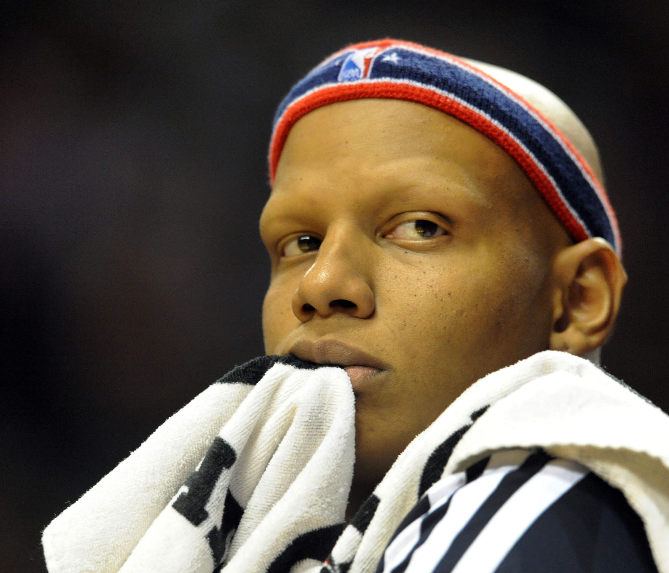 Nov 11, 2013; Portland, OR, USA; Detroit Pistons power forward Charlie Villanueva (31) watches from the bench as tim winds down during the fourth quarter of the game against the Portland Trail Blazers at Moda Center. The Blazers won the game 109-103.