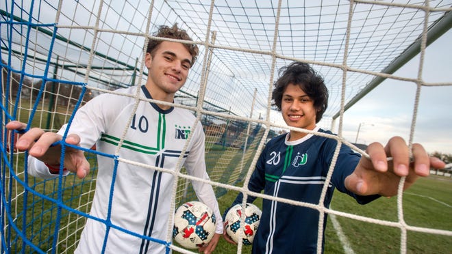 Myles Sophanavong, right, and Noah Madrigal helped lead Peoria Notre Dame to a No. 1 national ranking in 2019 and earned Journal Star soccer co-players of the year — and now both are slated to play for Peoria's entry into USL League Two.