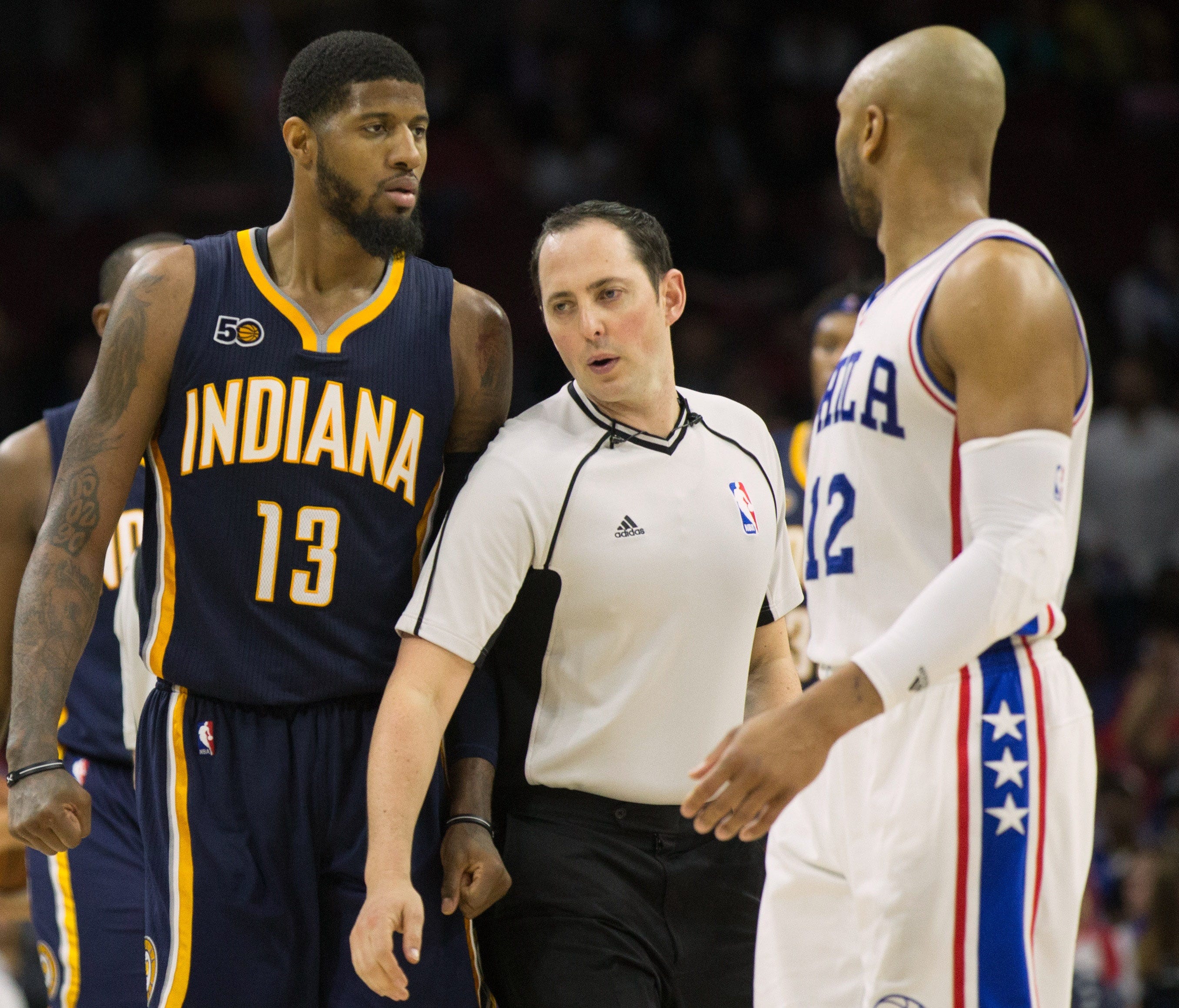 Paul George (13) and Gerald Henderson (12) were both ejected.