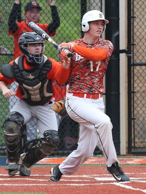 Briarcliff's Jake Hardy had five RBI against Croton in their game at Briarcliff High School Wednesday. The Bears won the game 10-1.
