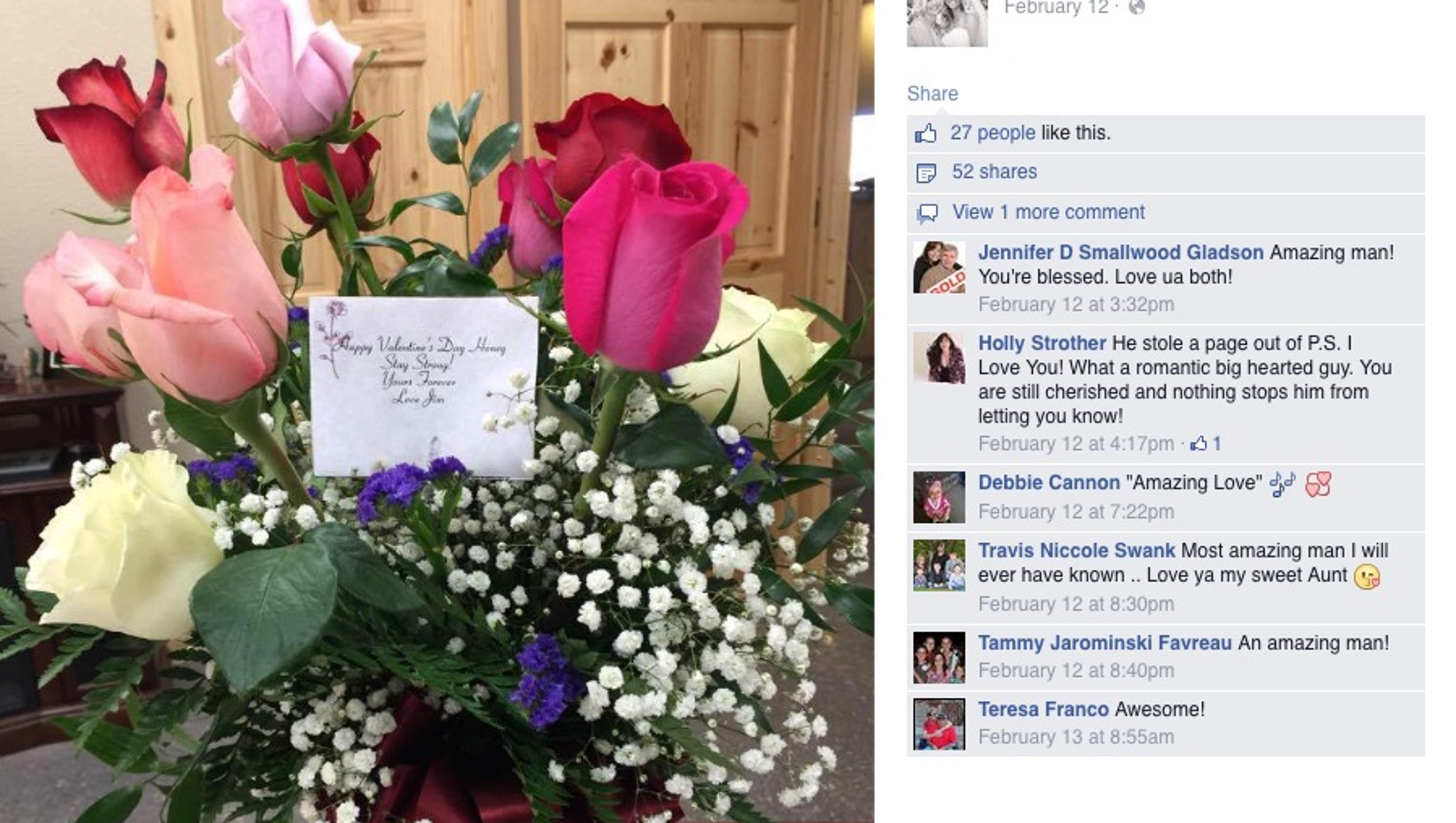 Husband sends Valentine's flowers to wife after his death