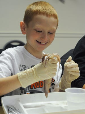 Bradyn Coleman, 8, of Newark is ready to cut into his squid.