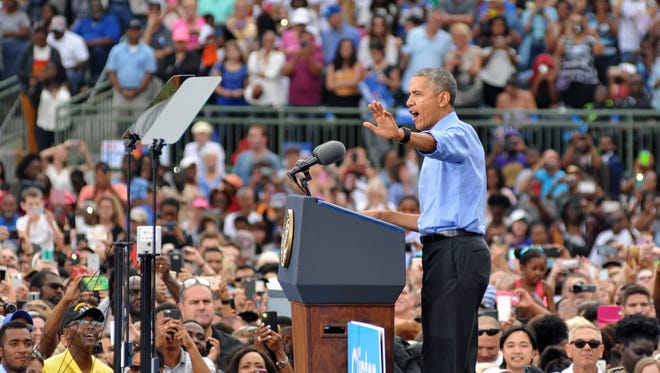 President Obama campaigning for Hillary Clinton in Kissimmee. Thousands attended the November 6, Sunday afternoon event at the Osceola Heritage Park Stadium.
