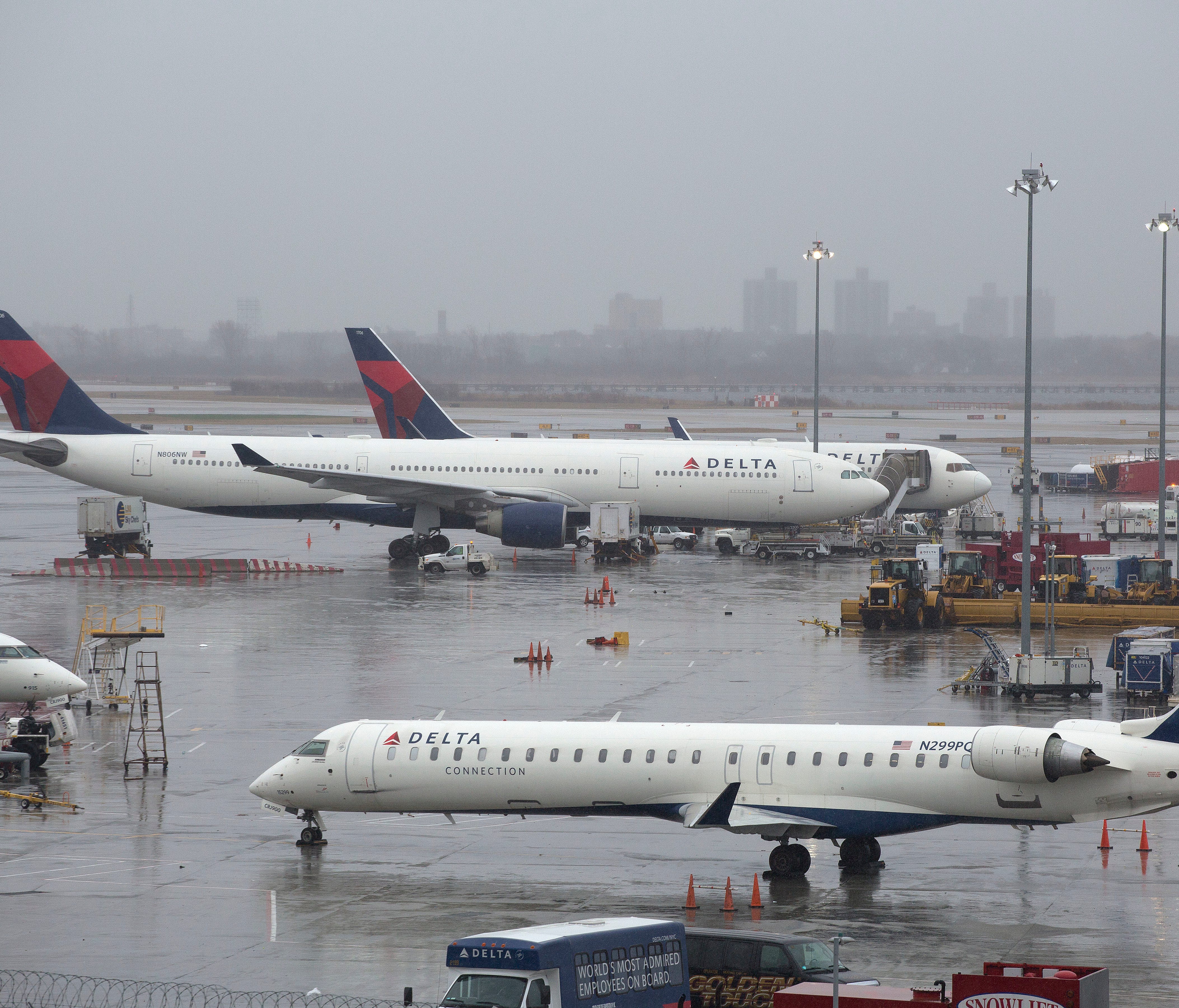 Delta Air Lines planes are grounded March 2, 2018, in New York.