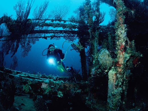 <strong>No. 4: Bianca C - Grenada. </strong>The Bianca C, a 600-foot cruiseliner nicknamed the Titanic of the Caribbean, sank in 1961 and remains upright beneath the water. Divers who visit the wreck often spot eagle rays, moray eels, nurse sharks, barracuda and even schools of Atlantic spadefish.