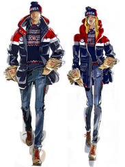 Sketches of the Men's and Women's Opening Ceremony uniforms for the 2018 Winter Olympics in Pyeongchang, Korea, by Ralph Lauren.