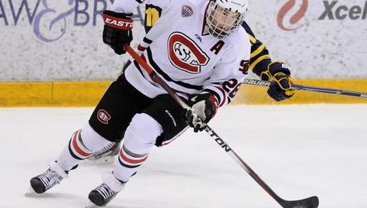 St. Cloud State senior defenseman Andrew Prochno (28) will miss this weekend's NCHC Frozen Faceoff because of a hand injury.
