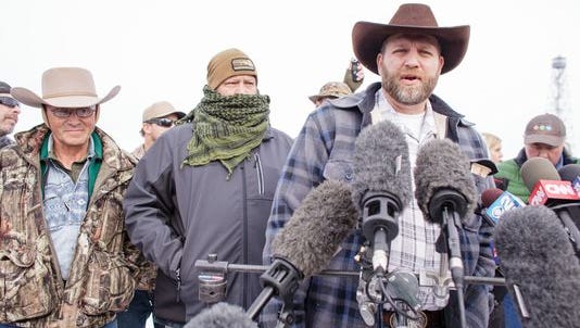 Ammon Bundy, leader of a group of protesters, speaks to the news media at the Malheur National Wildlife Refuge near Burns, Ore., on Jan. 4, 2016.