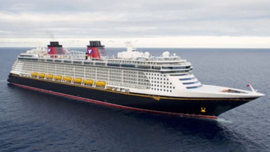 Disney Fantasy, built by Disney Cruise Line in 2012, measures 130,000 GT and carries 2,500 passengers at double occupancy.