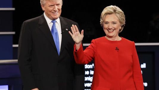 Republican presidential nominee Donald Trump and Democratic presidential nominee Hillary Clinton are introduced during the presidential debate at Hofstra University in Hempstead, N.Y., Monday, Sept. 26, 2016.