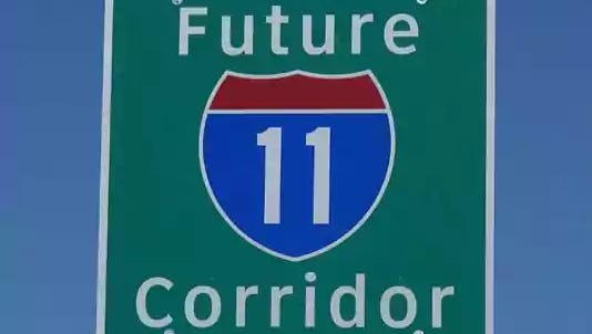 A sign designated the future path of Interstate 11 in Arizona.