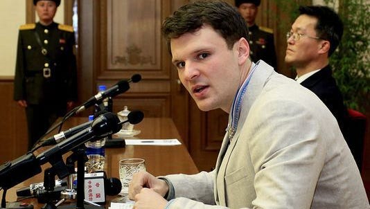 Otto Warmbier during a press conference on Monday, Feb. 29, 2016, in Pyongyang, North Korea.