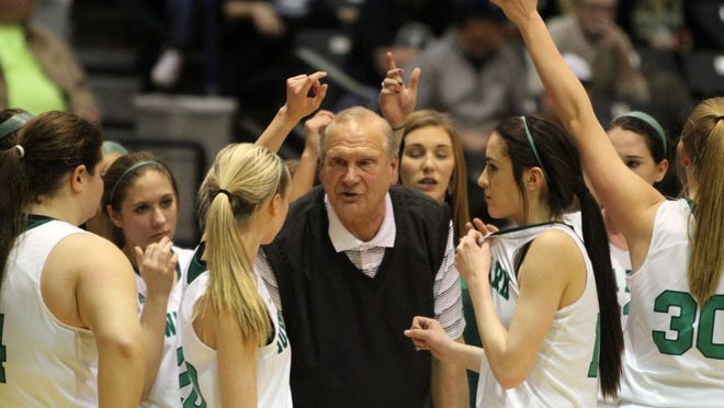 Iowa Park coach Marc Case talks to his players during a timeout in a game against Wichita Falls Hirschi in 2016. Case is expected to be named boys basketball coach at Clyde on Monday.