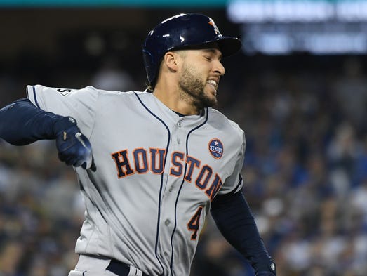Game 6 at Dodger Stadium: George Springer celebrates