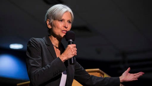 FILE - In this Sept. 21, 2016 file photo. Green Party presidential candidate Jill Stein delivers remarks at Wilkes University in Wilkes-Barre, Pa. Green Party-backed voters dropped a court case Saturday night, Dec. 3, 2016, that had sought to force a statewide recount of Pennsylvania's Nov. 8 presidential election, won by Republican Donald Trump, in what Green Party presidential candidate Stein had framed as an effort to explore whether voting machines and systems had been hacked and the election result manipulated.