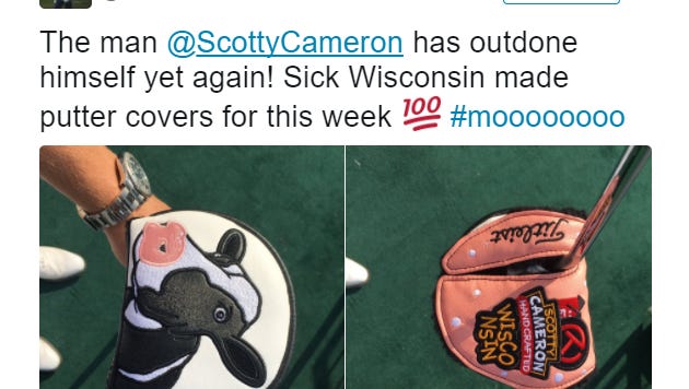 Justin Thomas praises Titlest's Scotty Cameron on his Wisconsin themed golf covers