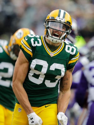 Jeff Janis celebrates making a tackle on a punt play.