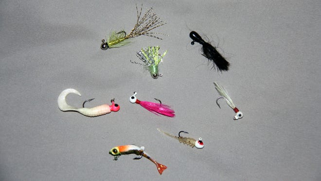 Here’s a sampling of the panfish jigs columnist Jerry Carlson typically uses in the spring.