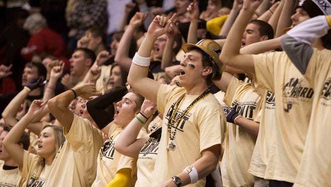Purdue fans cheer from the stands against North Carolina State at Mackey Arena on Dec. 2, 2014.