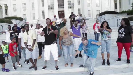 A scene from the front steps of the Alabama State Capitol in the 2015 music video for the song "My City." The song has been re-released, and a sequel is planned for this year.