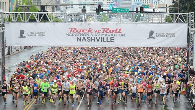 File art: The starting line for Nashville St. Jude Rock 'n' Roll Marathon on Saturday, April 30, 2016