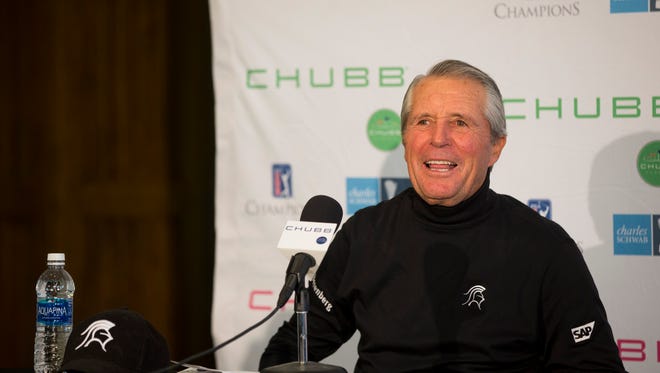 PGA Tour Pro Gary Player smiles during a press conference during the Chubb Classic Pro-Am at TwinEagles Club Thursday, Feb. 16, 2017 in Naples. 