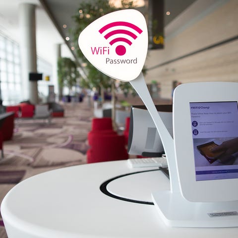 A free WiFi station invites passengers to log on i
