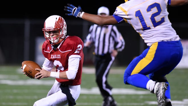 Smyrna quarterback Nolan Henderson (2), shown here against Sussex Central last season, has committed to play college football at the University of Delaware.