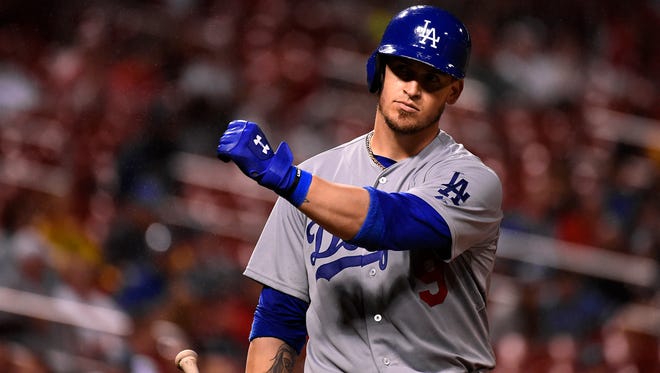 Los Angeles Dodgers catcher Yasmani Grandal in the game against the St. Louis Cardinals at Busch Stadium.