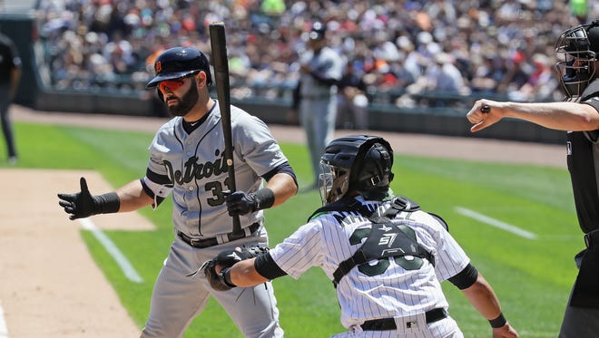 Alex Avila reacts after striking out looking in the second inning. The Tigers struck out a season-high 15 times in Saturday's Game 1 loss to the White Sox.