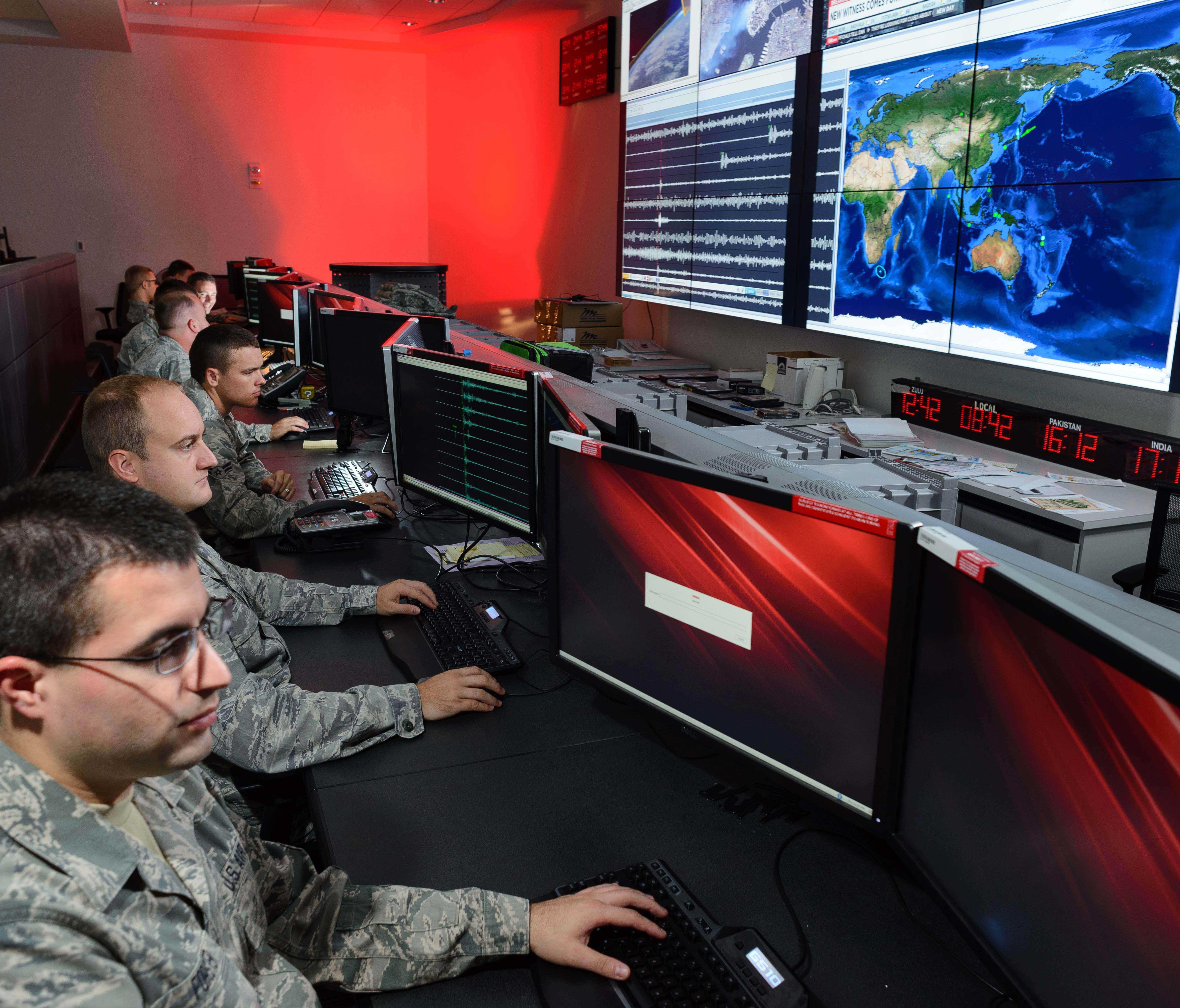 Airmen assigned to the Technical Support Squadron monitor seismic activity throughout the world from Patrick Air Force Base.