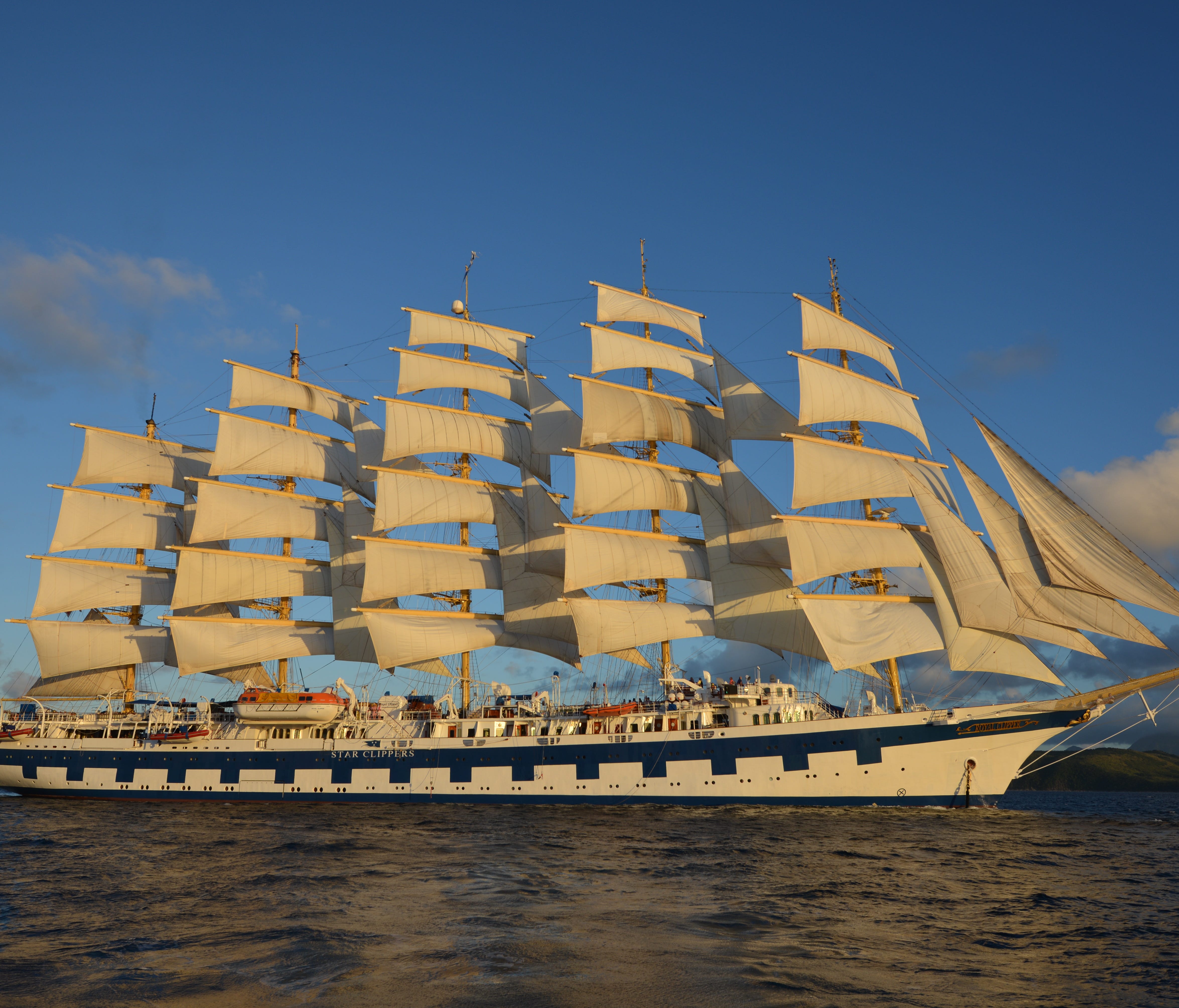 The 227-passenger Royal Clipper, operated by sailing ship line Star Clippers, is the world's largest full-rigged sailing ship.