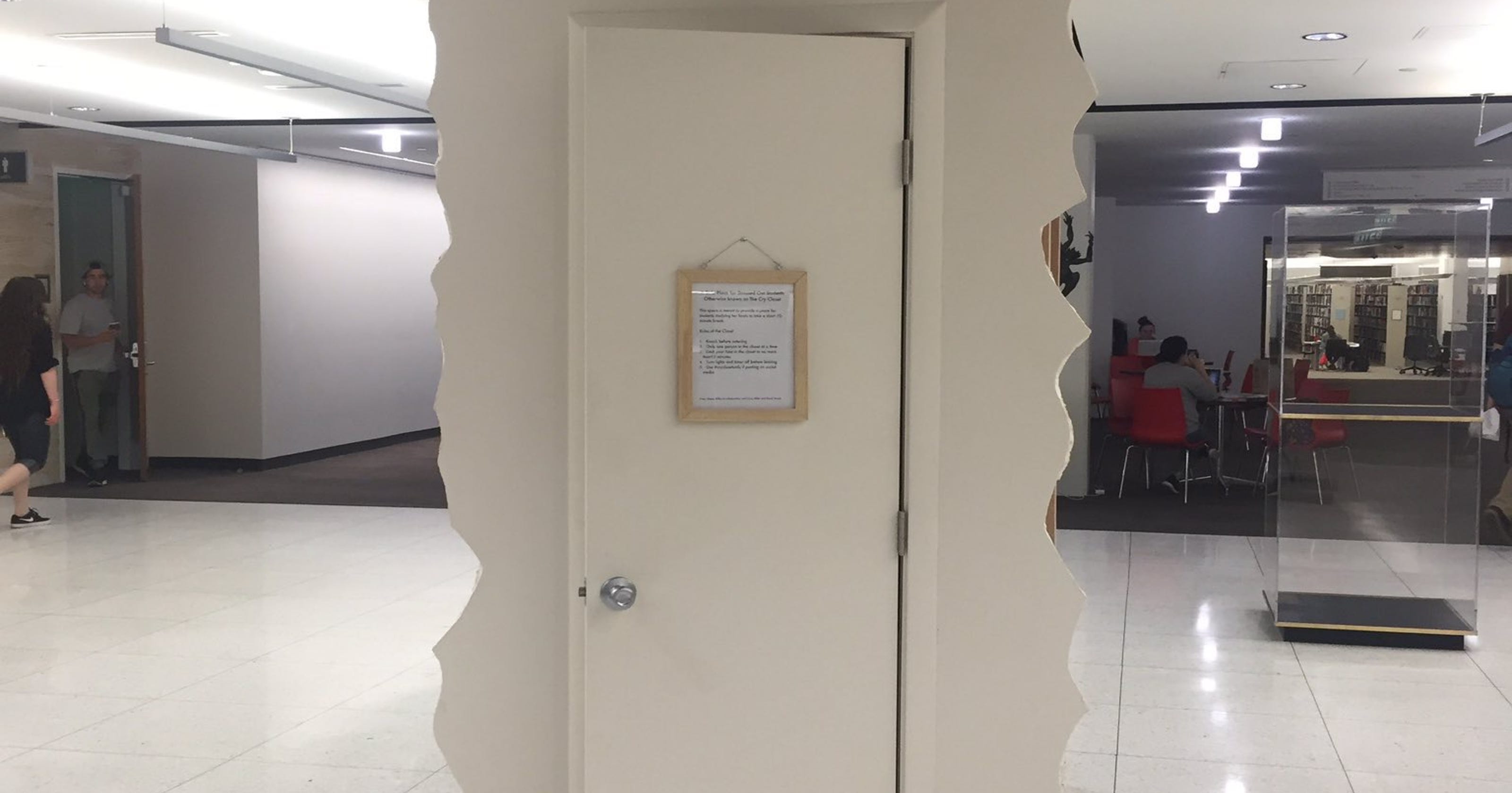 cry closet in university library for students stressed over finals