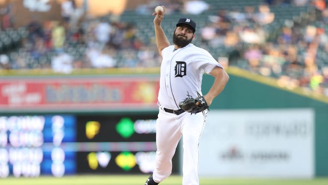 Tigers pitcher Michael Fulmer throws during the first inning on Tuesday, July 25, 2017, at Comerica Park.