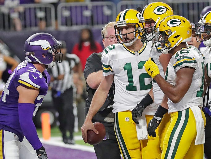 Green Bay Packers quarterback Aaron Rodgers (12) has