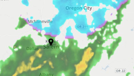 Freezing rain has moved over north of the Salem area Tuesday morning.