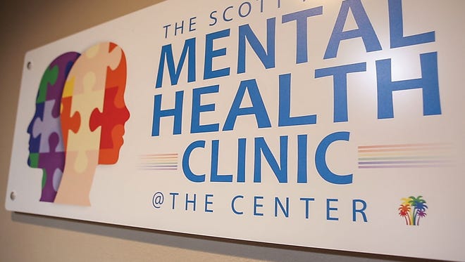 A sign for the Scott Hines Mental Health Clinic at The Center in Palm Springs.