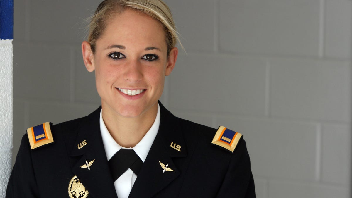 U.S. Army 2nd Lt. Lindsey Danilack speaks at Central Middle School