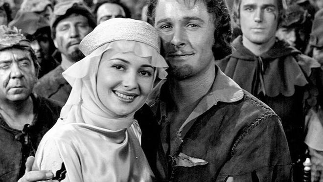 Olivia de Havilland and Errol Flynn in "The Adventures of Robin Hood."